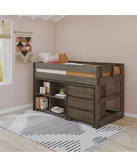 Max & Lily Modern Farmhouse Low Loft Bed, Twin Bed Frame for Kids with 3-Drawer Dresser and 4-Shelf Bookcase