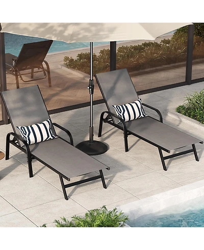 Homfan Adjustable 5-Position Outdoor Lounge Chairs Set of 2 - Durable Textilene Reclining Patio Chaise