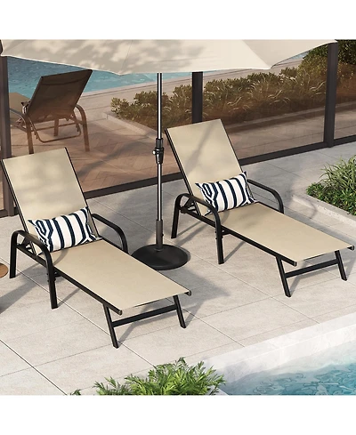 Homfan Adjustable 5-Position Outdoor Lounge Chairs Set of 2 - Durable Textilene Reclining Patio Chaise