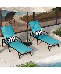 Homfan Adjustable 5-Position Outdoor Lounge Chairs Set of 2 - Durable Textilene Reclining Patio Chaise