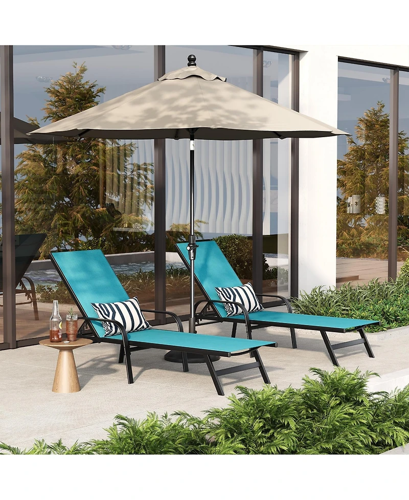 Homfan Adjustable 5-Position Outdoor Lounge Chairs Set of 2 - Durable Textilene Reclining Patio Chaise