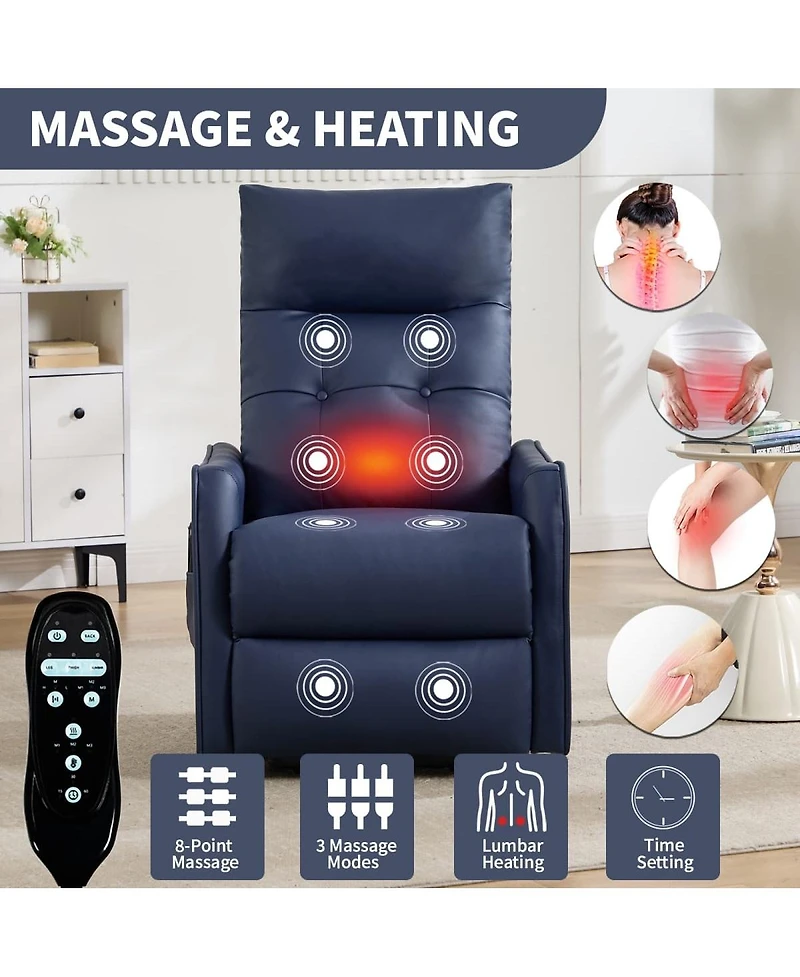 Maison Boucle Pu Leather Lift Chair with Massage & Heat, Power Recliner for Elderly with Usb Port, Remote Control, Heavy Duty Base-Maison Boucle