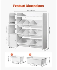 Gouun 4-Tier Kids Toy Organizer with 8 Bins, Bookshelf and Cabinet, 44.3 x 39.4 inches