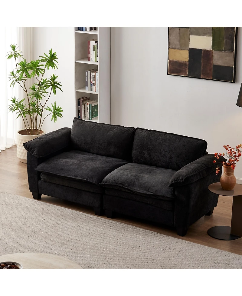 Rainsken 84.2" Chenille Modular Sectional Couch, Deep 2-Seat Sofa with Removable Washable Covers and Pocket Coil Spring Support for Living Room