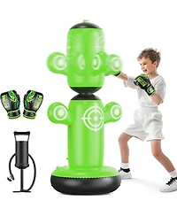 Qpau 360degree(s) Rotatable Punching Bag for Kids, Lager 64" Kids Punching Bag with Gloves, Hand Pump and 6 Targets, Bop Bag Inflatable Punching Toy
