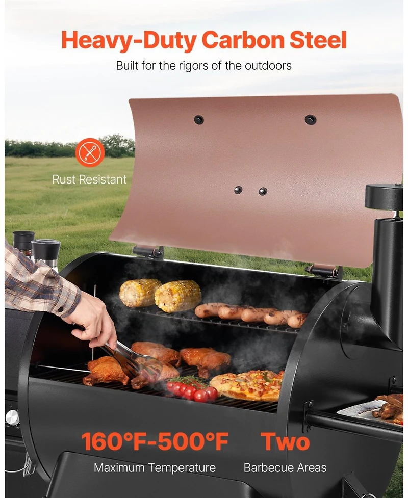 Ecooso Wood Pellet Grill Smoker, 8-in-1 Outdoor Bbq, 575 Sq. In. Cooking Area, Lcd Controller, Meat Probe, 500degree(s)F Max