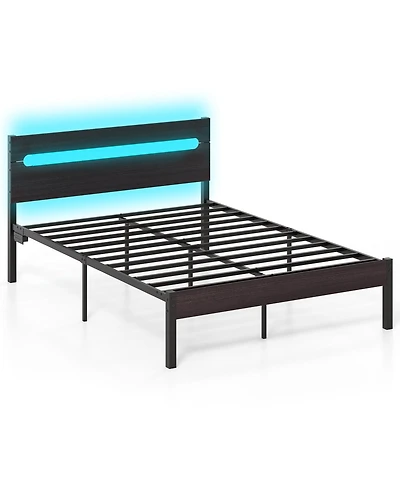 Sugift Heavy-Duty Metal Slats Support Bed Platform with Charging Station