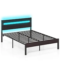Sugift Heavy-Duty Metal Slats Support Bed Platform with Charging Station