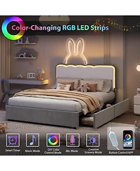 gaomon velvet Led bed frame with storage drawers, adjustable headboard, princess-style frame