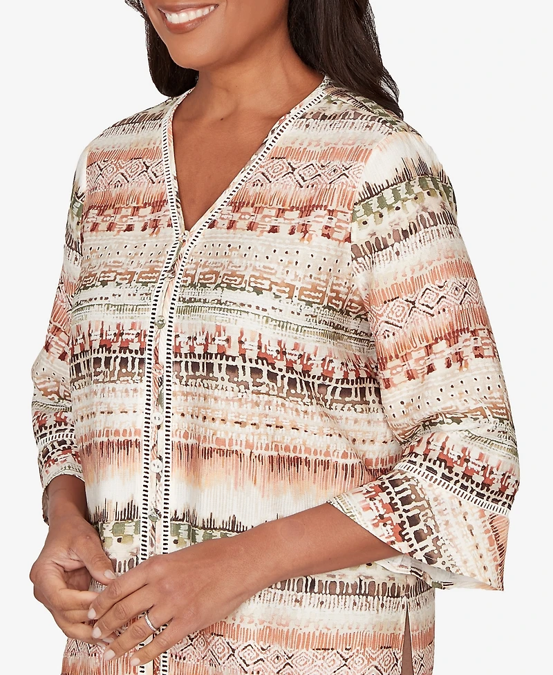 Alfred Dunner Petite Spice Market Biadere Stripe Center Seam V-Neck Top