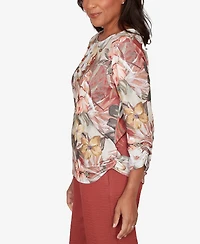 Alfred Dunner Petite Spice Market Dramatic Floral T-Shirt with Necklace