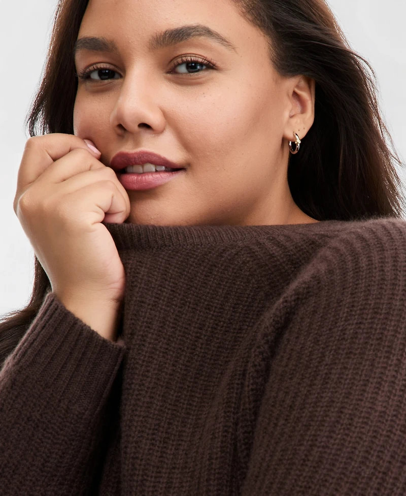 Charter Club Plus Size 100% Cashmere Shaker-Stitched Sweater, Macy's Exclusive