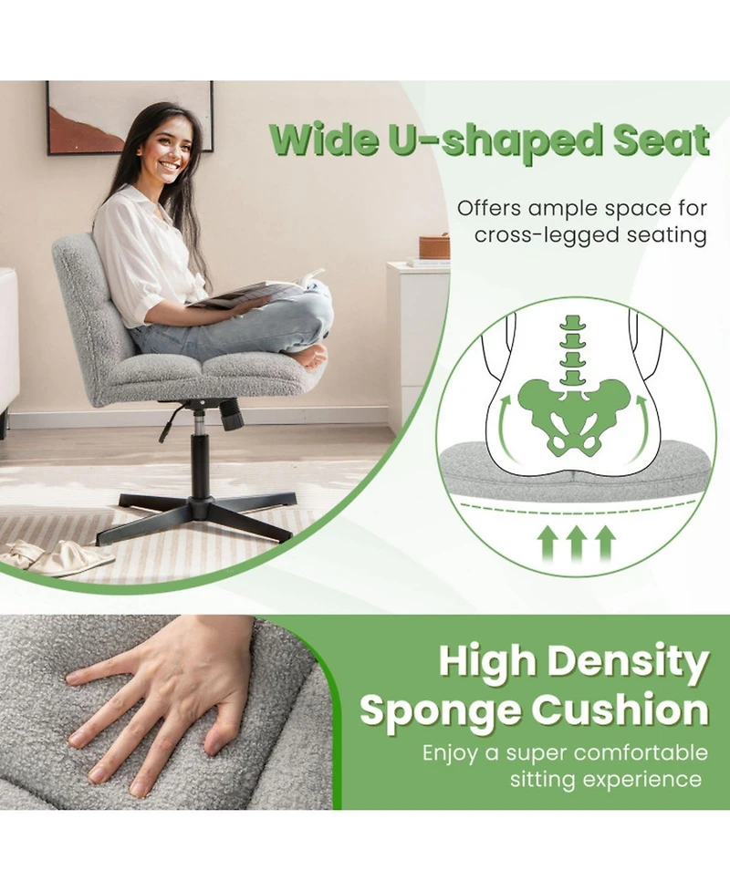 Gouun Wide Seat Cross Legged Armless Swivel Chair with Adjustable Height