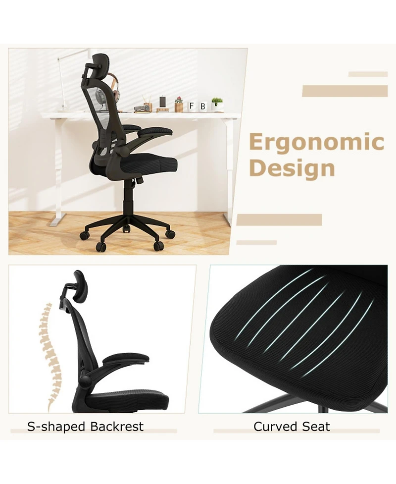 Gouun Ergonomic Mesh Office Chair with Adjustable Headrest, Lumbar Support and Flip-Up Arms