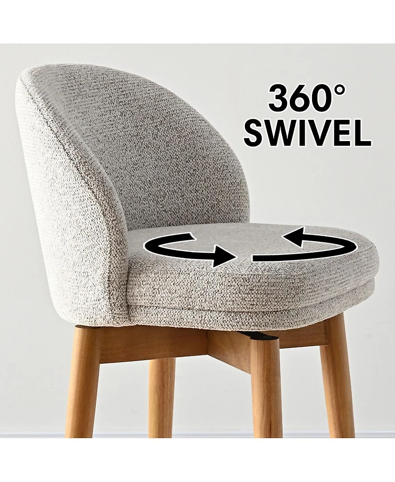 Maison Boucle Set of 2 Swivel Upholstered Counter Height Stools with Solid Wood Legs