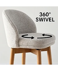 Maison Boucle Set of 2 Swivel Upholstered Counter Height Stools with Solid Wood Legs