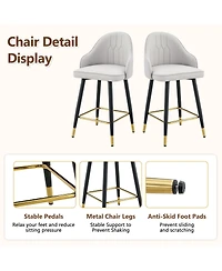Rainsken Pu Leather Bar Stools Set of 2, Modern Counter Height Chairs with Ergonomic Backrest and Metal Footrest for Home Pub