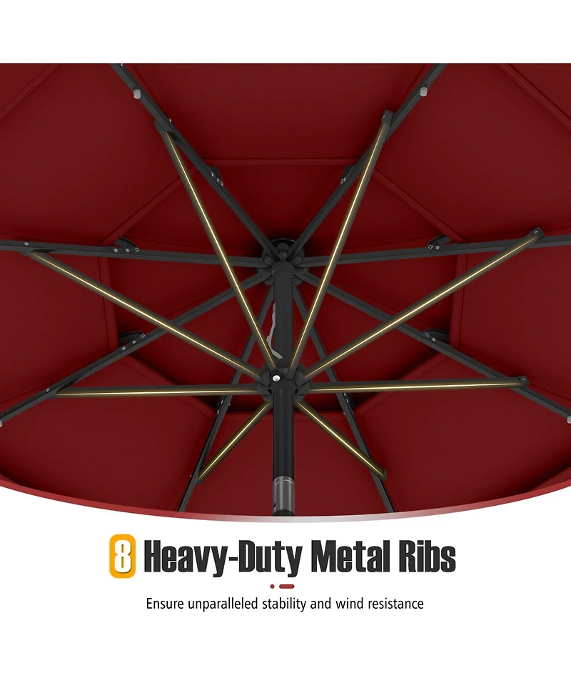 Sugift 10 Feet Solar Patio Umbrella with 32 Led Lights 3-Tier Vented Top