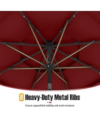 Sugift 10 Feet Solar Patio Umbrella with 32 Led Lights 3-Tier Vented Top