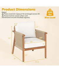 Gouun Acacia Wood Patio Chair with Woven Rope Armrests and Cushions