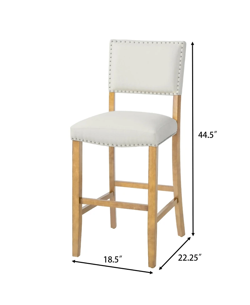 Rainsken Set of 2 Fabric Upholstered Wood Frame Counter Height Barstools with Rivet Decor