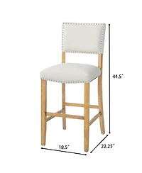 Rainsken Set of 2 Fabric Upholstered Wood Frame Counter Height Barstools with Rivet Decor