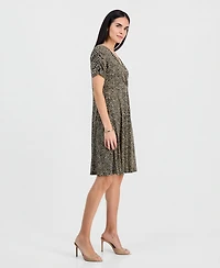 Connected Petite Ruched-Sleeve Crossover-Neck Dress