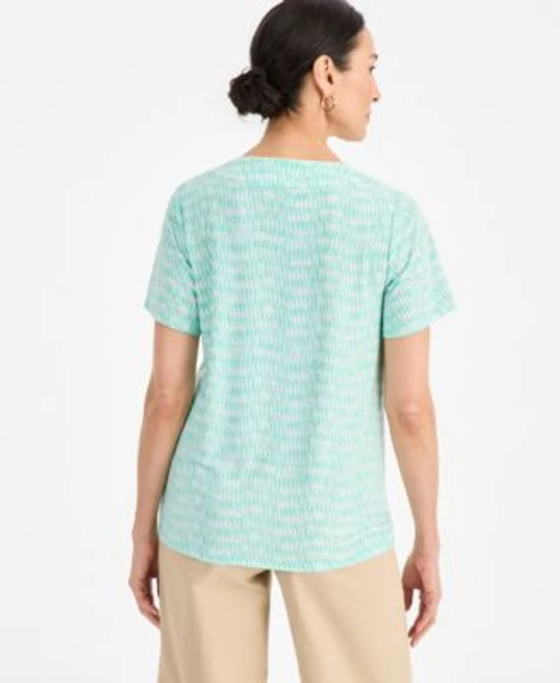 Jm Collection Printed Short Sleeve V Neck Jacquard Top Pull On Pants Macys Exclusive