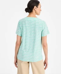 Jm Collection Printed Short Sleeve V Neck Jacquard Top Pull On Pants Macys Exclusive