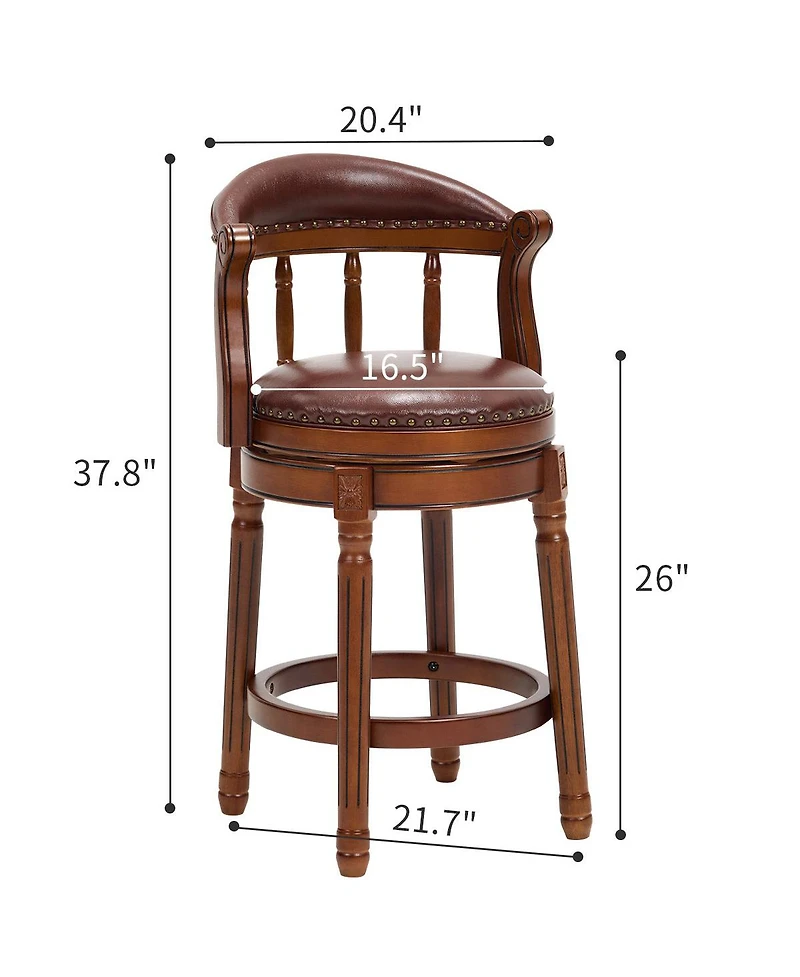 Clihome Cow Top Leather Wooden Bar Stools, 360 Degree Swivel Bar Chair with Backs