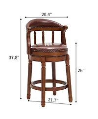 Clihome Cow Top Leather Wooden Bar Stools, 360 Degree Swivel Bar Chair with Backs