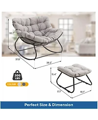 Mondawe Egg Rocking Chair & Ottoman Set with Cushions, All-Weather Wicker Lounge