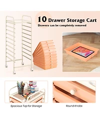 Sugift 10 Drawer Rolling Storage Cart Organizer with 4 Universal Casters-Cherry