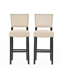 Rainsken Upholstered Counter Height Chairs Featuring Wood Frame and Rivet Accent Bar Stools Set of 2