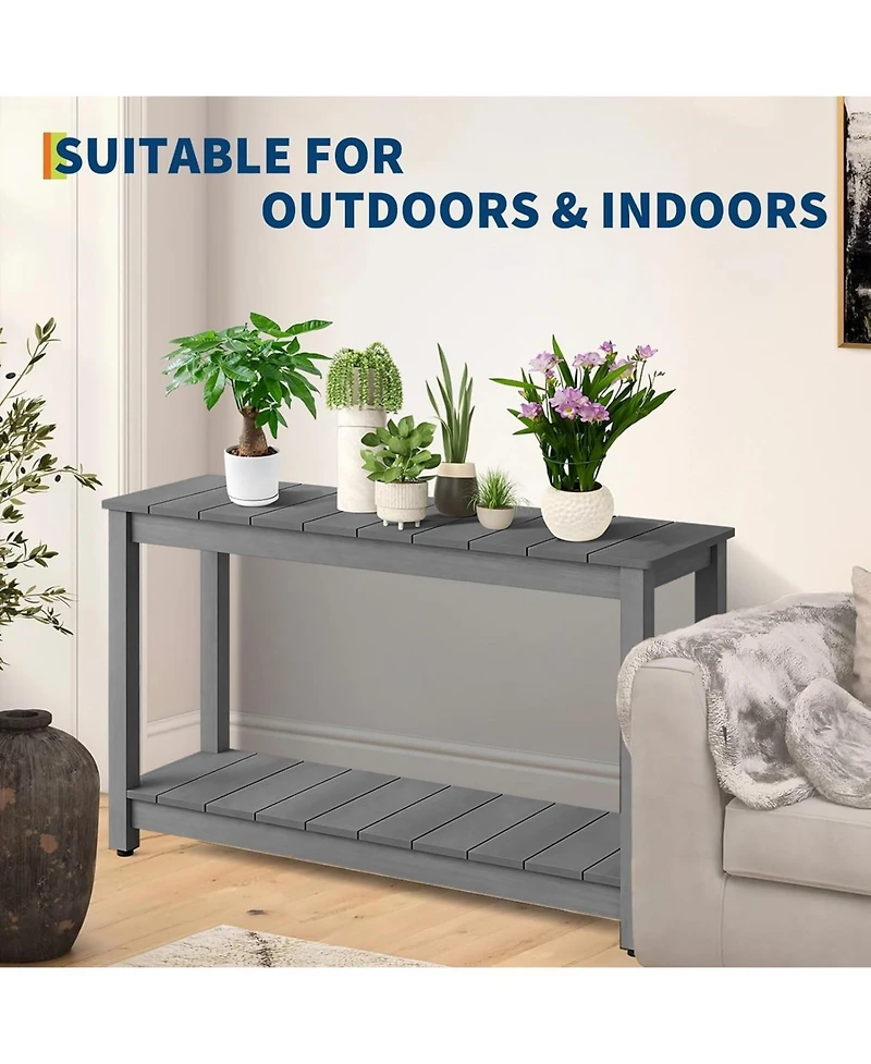 gaomon 48 Inch 2-Shelf Console Table, Indoor Outdoor 2-Tier Patio Buffet Table with Adjustable Foot Pad, Wooden Bar Storage Organizer.