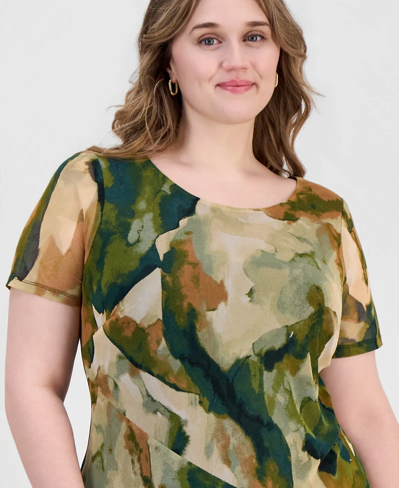 Connected Plus Printed Mesh Midi Dress