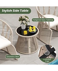 Gouun 3-Piece Rope-Woven Patio Leisure Chair Set with Cushions and Glass Side Table