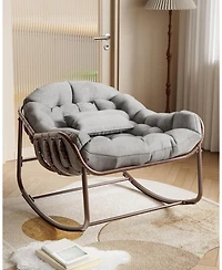 gaomon Outdoor Papasan Rocking Chair, Oversized Wicker Lounge Chair with Cushion and Metal Frame, Patio Rattan Egg Rocker for Balcony Backyard Porch