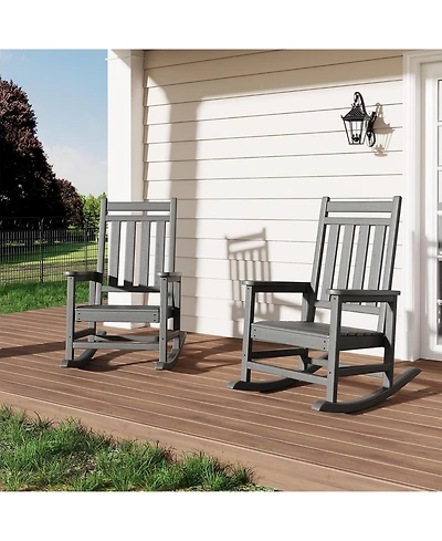 gaomon Set of 2 All Weather Outdoor Rocking Chairs - Oversized Hdpe Porch Rockers with High Backrest, Sturdy and Comfortable for Adults
