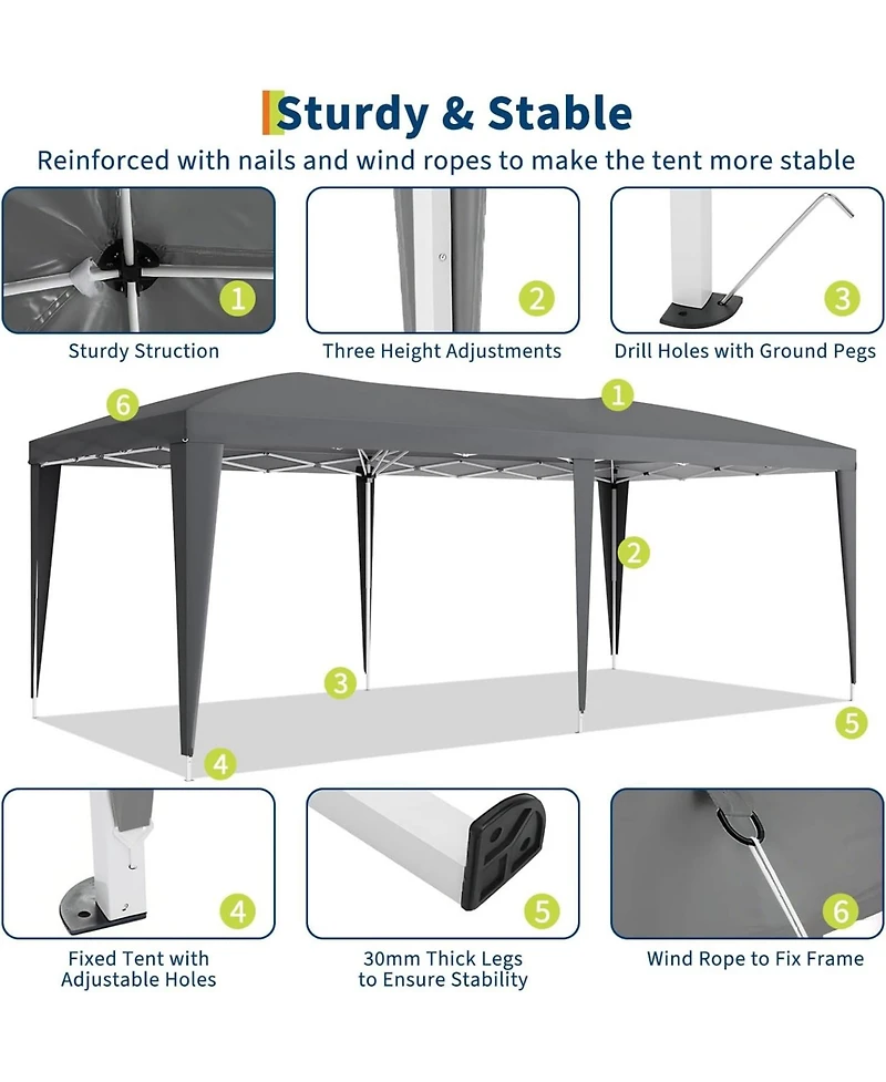 gaomon 10x20 Heavy Duty Pop Up Canopy Tent with 6 Removable Sidewalls