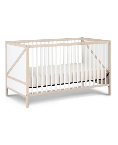 Flynama Washed 3in1 Convertible Crib Mid Century Modern Z Design Solid Wood Three Adjustable Mattress Heights for Baby Nursery