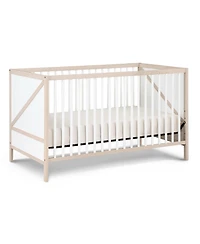 Flynama Washed 3in1 Convertible Crib Mid Century Modern Z Design Solid Wood Three Adjustable Mattress Heights for Baby Nursery