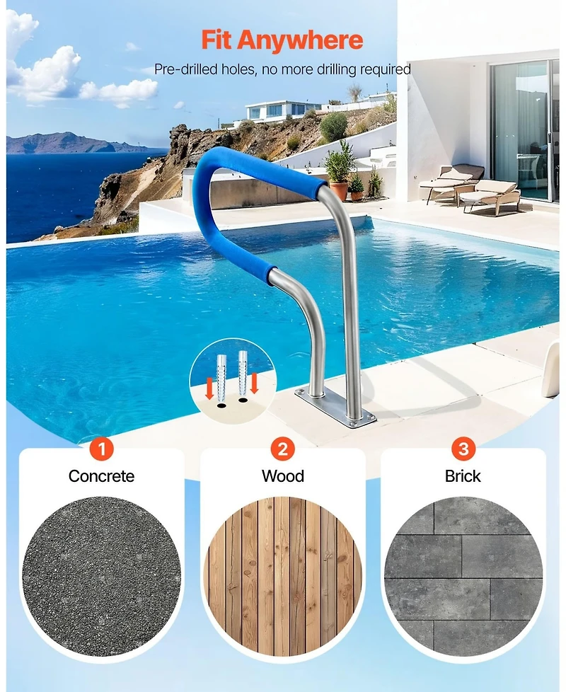 Sugift Pool Rail, 220 lbs Capacity, Stainless Steel Handrail for Poolside