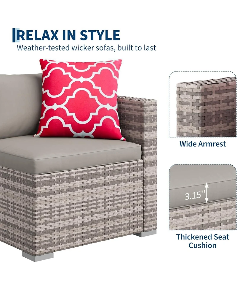 gaomon 5-Piece Outdoor Sectional Sofa Set, All-Weather Pe Rattan Patio Furniture with Ottoman and Tempered Glass Table