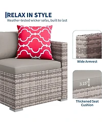 gaomon 5-Piece Outdoor Sectional Sofa Set, All-Weather Pe Rattan Patio Furniture with Ottoman and Tempered Glass Table