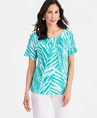 Jm Collection Women's Pleated Scoop-neck Button-Trim Top, Macy's Exclusive