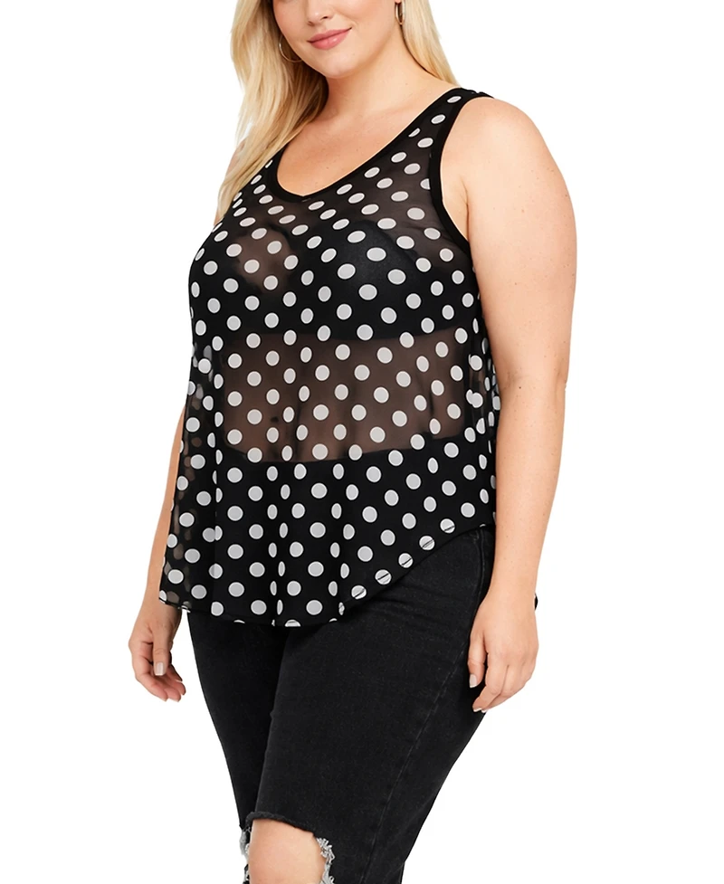 Coin 1804 Plus Polka Dot Mesh Double Tank Top