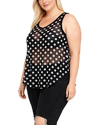 Coin 1804 Plus Polka Dot Mesh Double Tank Top