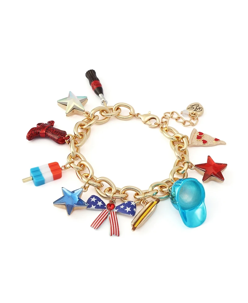 Betsey Johnson Faux Stone Americana Mixed Charm Bracelet