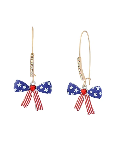 Betsey Johnson Faux Stone Americana Bow Dangle Earrings